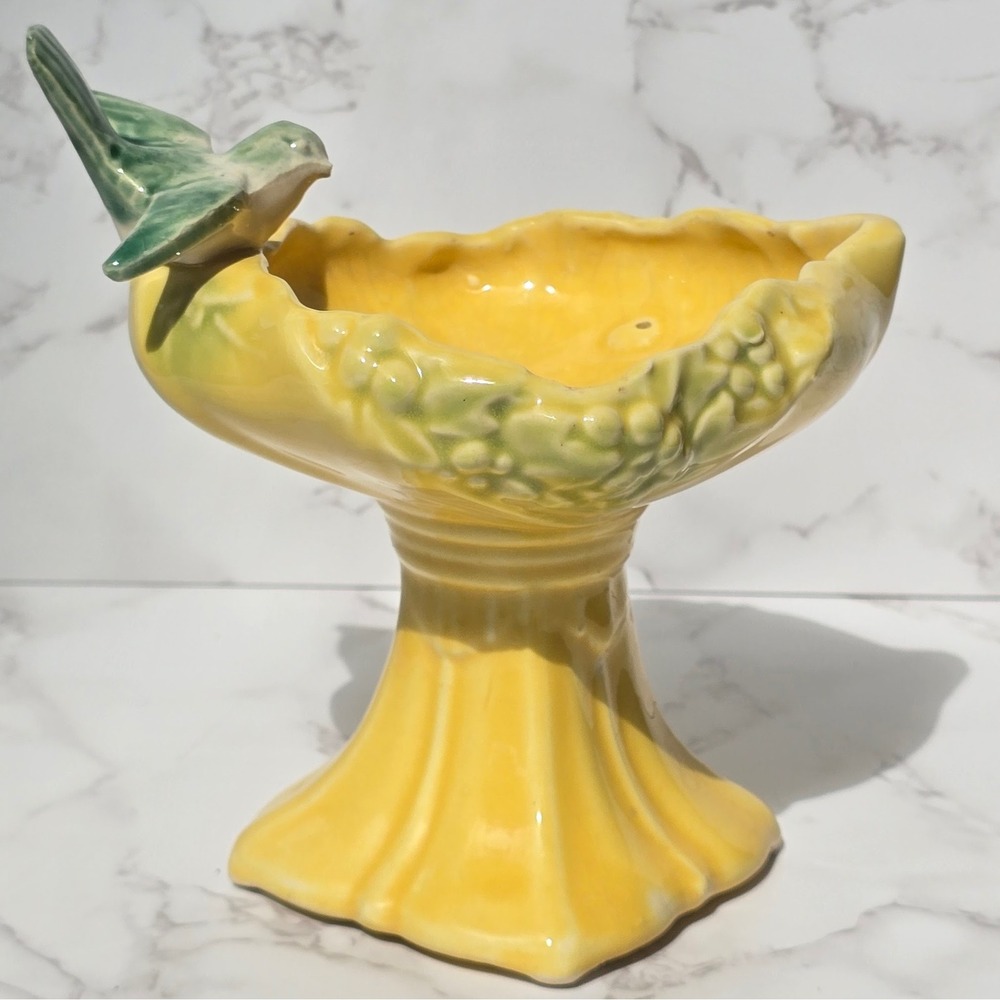 Vintage McCoy Yellow Bird Pedestal Planter Ceramic Art Pottery Scalloped MCM